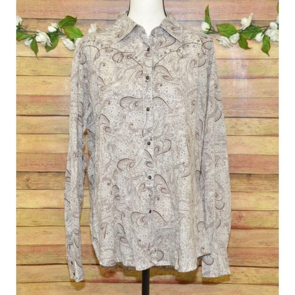 Wrangler Brown Paisley Print Concho Snap Front Embroidered Western Shirt Size XL